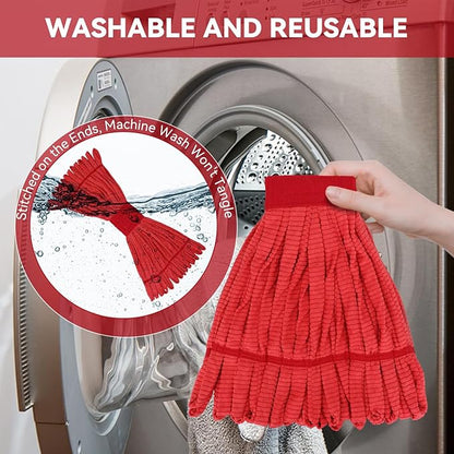 Heavy Duty Commercial Mop Head Replacement for Rubbermaid: 3 Packs 14oz Microfiber Tube Lint Free Industrial Heavy Duty Mop Head for Floor Cleaning - Super Absorbent & Bleach-Safe (Red)