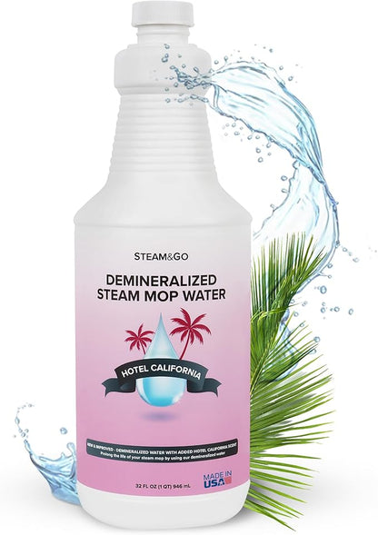 Steam & Go Demineralized Water - Multi-Surface Cleaner for Steam Cleaners, Hardwood Floors, Kitchens, & Bathrooms - Germ-Killing Formula - Hotel California Scent - 32 Ounces (Pack of 1)