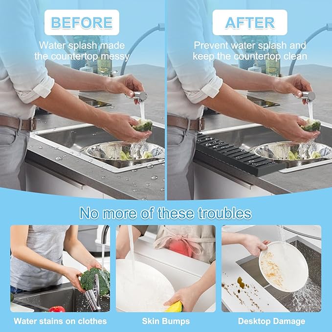 Silicone Sink Edge Protectors 4" x 24", Upgrade Kitchen Sink Splash Guards With Suction Cup, Splash Guard For Bathtub Sink, Countertop Protectors For Quartz Kitchen Sink（Black）