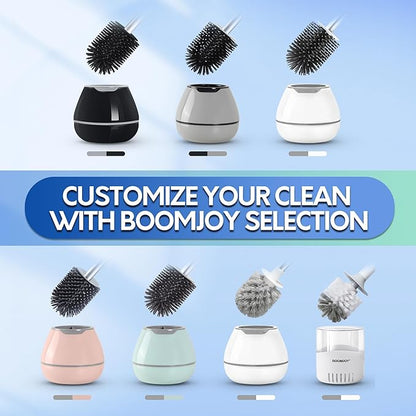 BOOMJOY Toilet Brush and Holder Set, Silicone Toilet Bowl Cleaner Brush, Toilet Scrubber Brush with Tweezers for Bathroom Cleaning, RV Accessories and House Organization Must-Haves - Green/Aqua