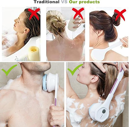 Electric Body Brush,5 Attachments Brush Heads Electric SPA Spin Scrubber for Shower Bathing Cleansing Wash Deep Cleaning with Silicone Rechargeable IPX7 Waterproof