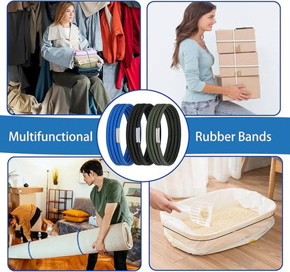 Garbage Can Rubber Bands, Fits 13-30 Gallon Bins, Heavy-duty Trash Can Bands to Hold Garbage Bags in Place, Trash Bag Holder Band with High Elasticity, Set of 3 in Black, Blue, and Green