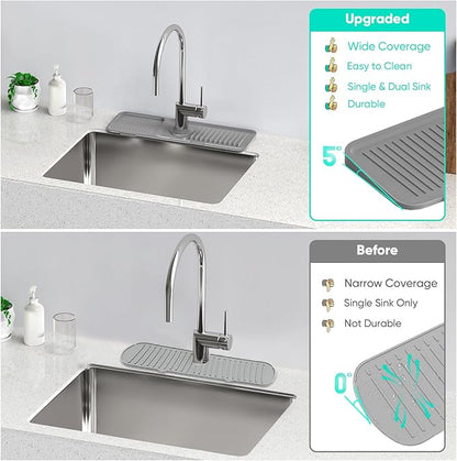 17.7'' Faucet Mat for Kitchen Sink [5°Slope Fast Self-draining] Kitchen Sink Splash Guard Silicone Kitchen Sink Faucet Mat Splash Guard for Kitchen Sink Area Tidy Splash Faucet Guard Draining Mat