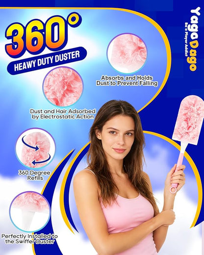 32 Count 360 Duster Refills, Unscented Heavy Duty Dusters Refills with 2 Detachable Handles, Compatible with Swiffer Duster Handle, Dusters for Cleaning Blinds, Ceiling Fans