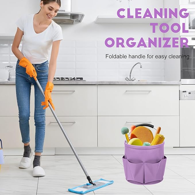 Cleaning Caddy for Cleaning Supplies,17L Cleaning Supply Caddy with Handle Foldable Cleaning Supplies Organizer Bucket Cleaning Products Organizers for Home, Garden (Purple)