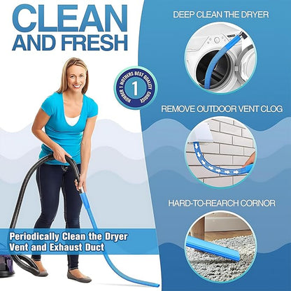3 Pieces Dryer Vent Cleaner Kit: Vacuum Hose With Brush & Gloves Fits for Vacuums Cleaner, Refrigerator Condenser Coils, and Tight Spaces Behind Appliances, Deep Cleaning Tools for Clogged Ducts