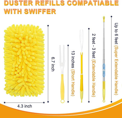 KeFanta Reusable Duster Refill for Swiffer, 360° Heavy Duty Duster Refills 8Pcs with 1 Handle, Washable Microfiber Dusters for Cleaning