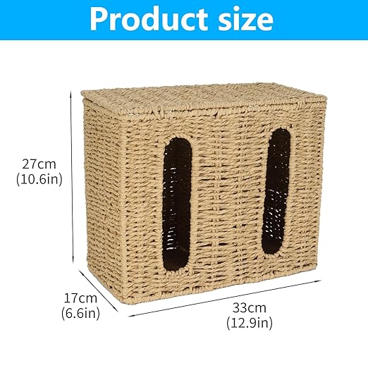 Trash Bag Holder Dispenser, Wall Mount Garbage Bag Storage Organizer Under Sink with Lid, 2 Slot Plastic Bag Holder for Kitchen Cabinet, Bag Container for Grocery Bags, Paper Rope