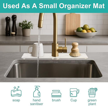 Small White Marble Stone Faucet Mat for Kitchen Sink Water Absorbing Durable Protector for Bathroom Counter Diatomite Quick Drying Stone Tray Sink Splash Guard Kitchen Faucet Mat