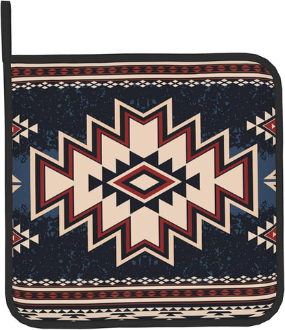 Oven Mitt and Pot Holders Sets - Boho Kitchen Mitts Decorative Tribal Oven Gloves Bohemian Hot Pads Set of 2 for Cooking BBQ Baking Grilling
