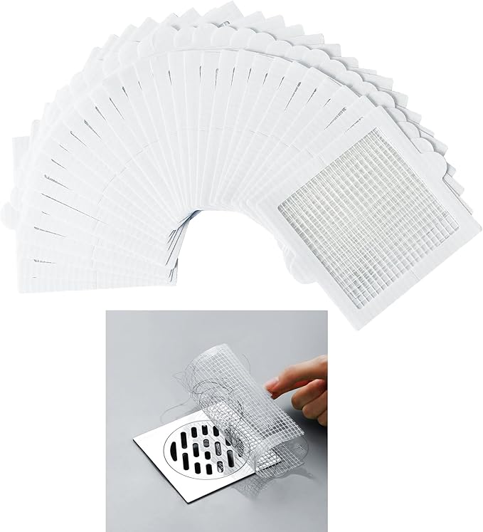PRIMSOPH 6 Inch 30pcs Disposable Shower Drain Hair Catcher Mesh Stickers Floor Drain Sticker Disposable Drain Filter Hair Trap Sticker