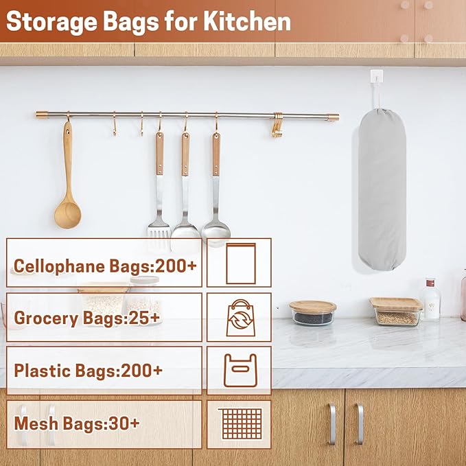 SWISSELITE 2Pcs Plastic Bag Holder, Reusable Grocery Bag Organizer, Wall Mount, 22x9 IN