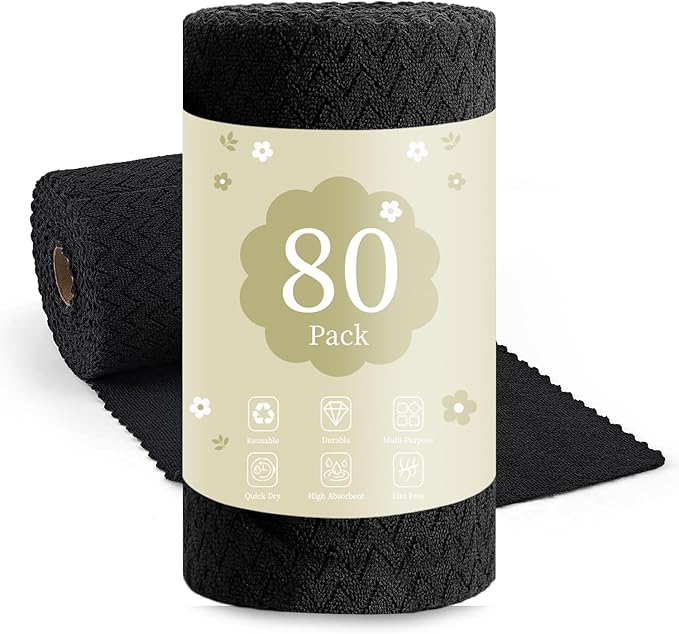 80 Pack Microfiber Cleaning Cloth Roll Reusable Paper Towels 12"x12" Tear Away Cloth,Absorbent Dish Rags for House Kitchen,Wash Cloths,Lint Free Rags for Window Cars Cleaning Supplies