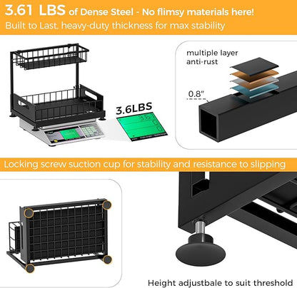 Saydear Under Sink Organizer Storage 2-Tier Premium Metal Pull-Out Kitchen Cabinet Organizer with Sliding Drawer, Height Adjustable, Heavy Duty for Kitchen & Bathroom Organizers 2 Pack Black