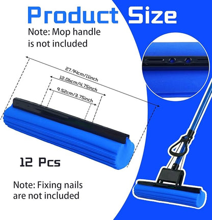 12 Pcs Roller Mop Refill Blue PVA Sponge Mop Head Replacement Bulk Absorbent for Business Garage Home Kitchen Bathroom Cleaning