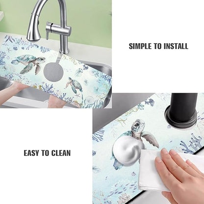 Sink Faucet Absorbing Mat, 2 Pack Drying Mat Around Faucet Sink Splash Guard Behind Faucet Sinkmat For Kitchen Bathroom Island Rv 15 * 5.5 Inch (38 * 14 cm)