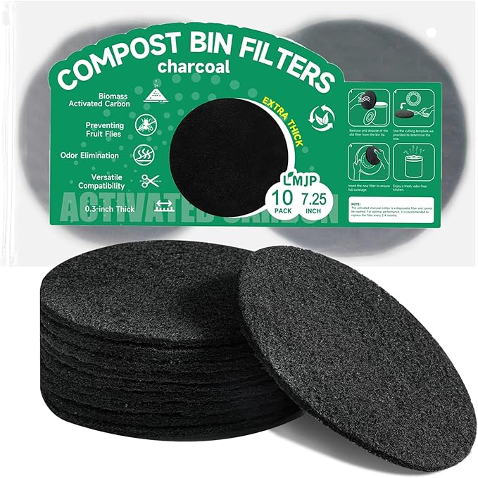LMJP 6.7 Inch Charcoal Filters for 10 Pack Kitchen Countertop Compost Bins - Extra Thick 0.3" for Longer Lasting Activated Carbon