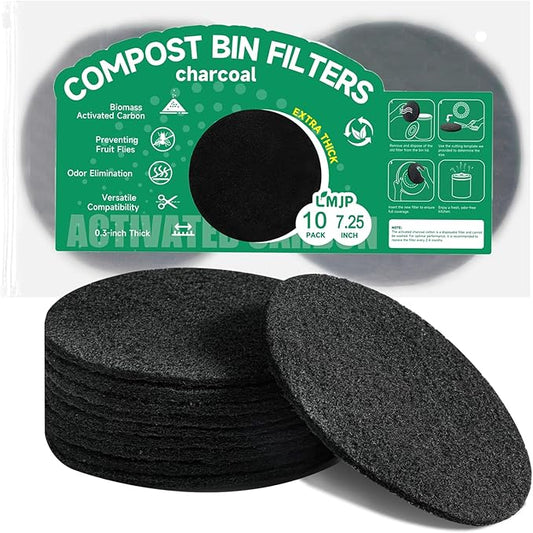 LMJP 6.7 Inch Charcoal Filters for 10 Pack Kitchen Countertop Compost Bins - Extra Thick 0.3" for Longer Lasting Activated Carbon