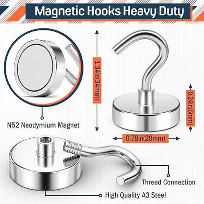 FINDMAG Magnetic Hooks for Cruise Cabins, 50lbs Magnetic Hooks for Classroom, Cruise Ship Magnets, Locker Organizer, Household Essentials, Cubicle Accessories, Camper Decor, 10 Pack, Silver