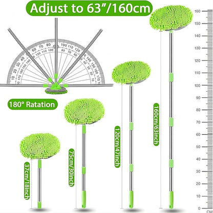 WillingHeart 63" Car Wash Mop Brush Tool Mitt with Long Handle Length More Suitable for Washing Cars Truck, SUV, RV, Trailer, 2 in 1 Chenille Microfiber Duster Not Hurt Paint Scratch Free, Green