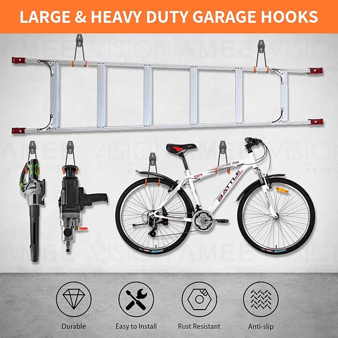 ENUODA Large Garage Storage Hooks Heavy Duty Wall Hooks for Hanging Ladder, Garden Tool, Shovel, Broom, Drill, Bike, Extension Cord, Hose, Chair, Bulk Items, 7.5 inch, 6PCS