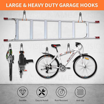 ENUODA Large Garage Storage Hooks Heavy Duty Wall Hooks for Hanging Ladder, Garden Tool, Shovel, Broom, Drill, Bike, Extension Cord, Hose, Chair, Bulk Items, 7.5 inch, 6PCS