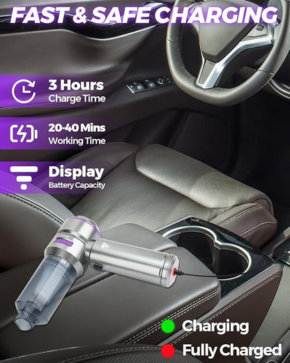 Cordless Car Vacuum Cleaner 16000Pa - 4 in 1 Handheld Vacuum Blower Inflator,Brushless Motor 80000RPM | Wet Dry | Washable Filter | Type-C Fast Charge for Car Home Office Pet Hair