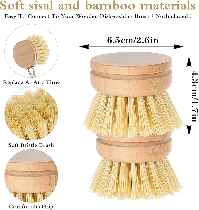 Kifmurase 12Pcs Bamboo Dish Scrub Brush for Kitchen Sink, Wooden Dish Brushes for Cleaning, Natural Bristle Brush, Palm Kitchen Scrub Brushes for Pots, Pans, Cookware
