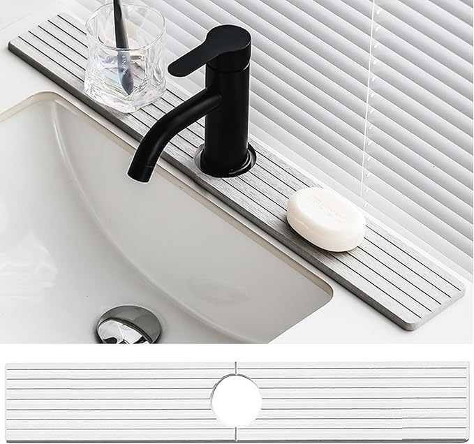 Diatomite Sink Splash Guard - DryingNeat Kitchen Faucet Mat, Instant Dry Water Absorbing Stone Tray for Sink, Durable Protector for Kitchen Bathroom Counter [Light Grey]