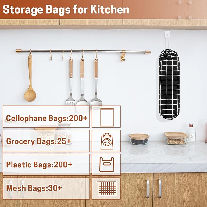 SWISSELITE Reusable Plastic Bag Organizer, Wall Mount Grocery Bag Storage Dispenser, 22x9 IN