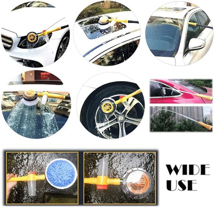 Spinning Car Wash Brush Soft Microfiber, Auto Rotate Car Brush Mop with Soap Dispenser, Exterior Car Cleaning Brush Attached to Hose,Soap Dispenser (Yellow)
