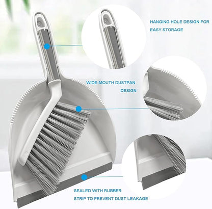 Small Broom with Dustpan Combo Set Mini Broom and Brush Set Hand Sweeper for Cleaning Desk Office Kitchen Pet Nest (White)