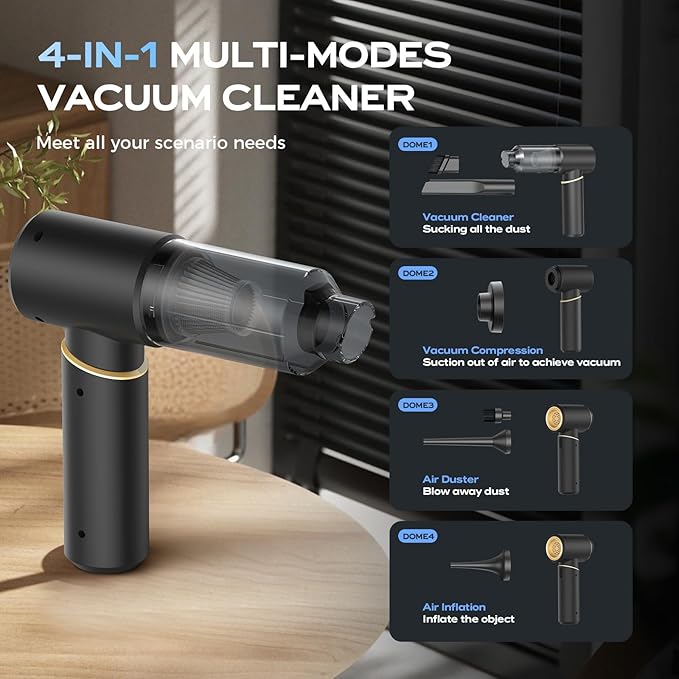 BSRCO Car Vacuum Portable Cordless – 30Min Runtime, 15KPa Suction Handheld Vacuum Cordless 4-in-1, 0.67Lbs Lightweight, 75dB Quiet, USB-C Fast Charging, Washable HEPA Filter for Car, Home & Pet Hair