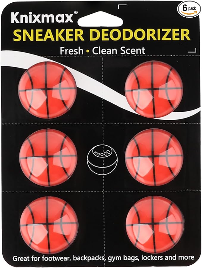 Knixmax Shoe Deodorizer Balls Strong, Odor Eliminator for Sneaker Gym Bag Closet Locker, Work Boot Drawer Freshener, Unpleasant Smell Remover Ball for Men Women Teens, 6 Packs Cologne Basketball