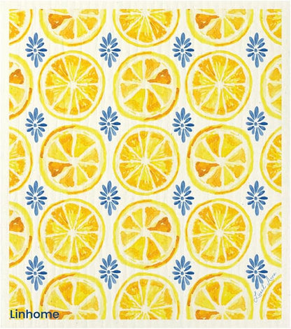 Lemon Collection Swedish Dishcloth, Reusable Paper Towel, Super Absorbent Cellulose Sponge, Kitchen Cleaning Cloth, Washable & Compostable (Lemon Zest Tile - 1 Pack)