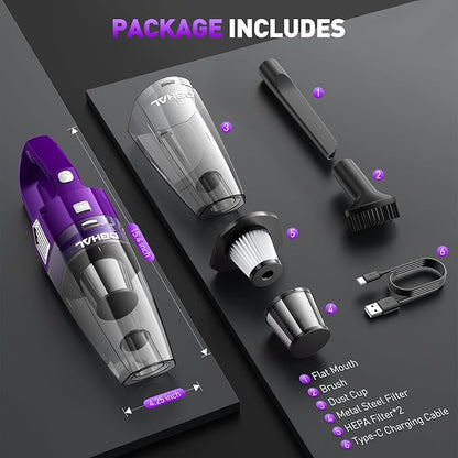 Handheld Vacuum Cordless, 15000PA Powerful Suction Car Vacuum Cleaner Lightweight with Multi Accessories, Hand held Vacuum Cleaner Cordless Rechargeable for Car Home