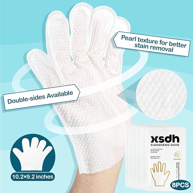 RAINFLOW 8PCS Pet Glove Wipes for Dogs Individual Pet Cleaning Gloves,Gentle Hydrating & Nourish Fur,Grooming Gloves for Dog & Cat Fur Horse Coat Care，Pet Bathing Wipes for Daily Care,Travel