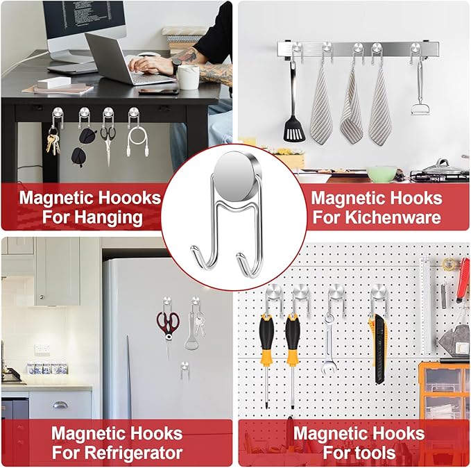 Buelkmag Magnetic Hooks 50Lbs+ 2026 Cruise Essentials Magnet Hook Heavy Duty Magnets Hanging Hooks for Refrigerator Grill Toolbox Cabins Outdoor 8 Pack (Silver)