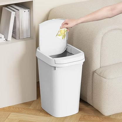 KSSKSS 3 Pack Bathroom Small Trash Can with Lid, 2.6 Gallon Slim Garbage Bin with Pop-Up Lid, 10L Plastic Wastebasket for Bedroom, Office, Kitchen, Toilet (White)