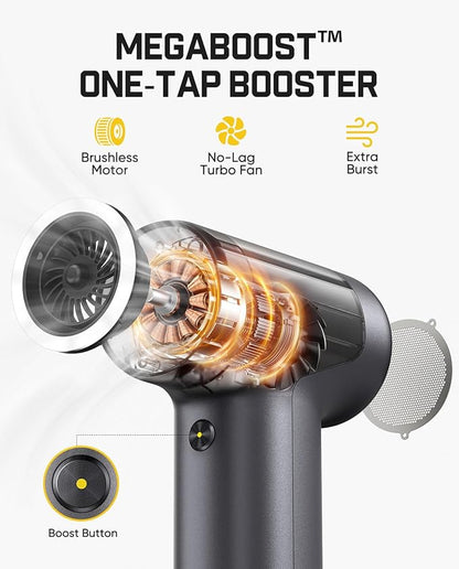 Fanttik B10 Pro Electric Air Duster, 110000RPM Brushless Motor, Compressed Air Duster, Mini Blower with One-tap Booster, 3 Gears Adjustable, Electric Duster for PC, Keyboard, Electronics (Silver)