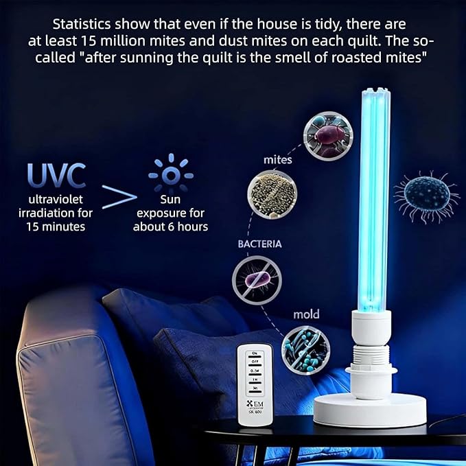 UV Light with Ozone,Wireless Remote Control & 3 Timer SettingsUV Lamp with 4 Quartz Tubes for 360° Coverage,Home Office Restaurant Hotel-Use When Unoccupied (US-007/25W-T)