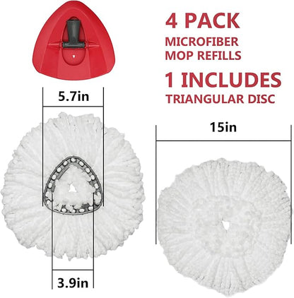 Spin Mop Replacement Head - EasyWring Mop Refills with Base Compatible with O-Cedar Triangle Spin Mop, Microfiber Mop Replace Head Easy Cleaning Floor Head Mop (White)