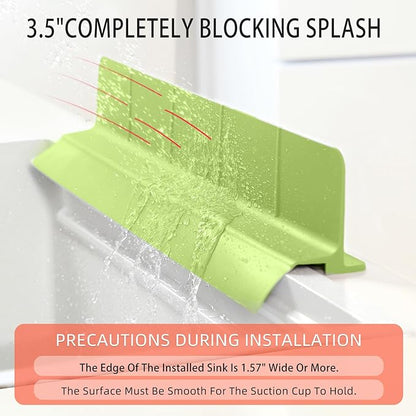 18" Upgraded Silicone Sink Splash Guard Released in 2026,Self-Draining Water Splash Guard for Kitchen Sink,Bathroom and Kitchen Island,with 3.5" High Splash Guard & 6 Strong Suction Cup (Green)