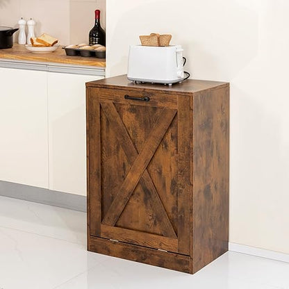 Zvyteay 13 Gallons Tilt Out Trash Can Cabinet, Wooden Free Standing Kichen Waste Bin Recycling Cabinet Hidden Trash Cabinet (Brown)