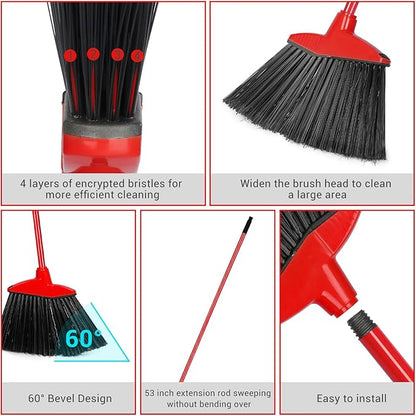 WILLBOND 20 Pcs Heavy Duty Broom Outdoor Indoor Commercial Angle Brooms Bulk for Courtyard Garage Lobby Mall Market Floor Home Kitchen Room Office Pet Hair Rubbish 54 Inch (Red)