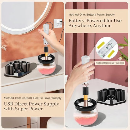 RICRIS Premium Makeup Brush Cleaner Dryer Super-Fast Electric Brush Cleaner Machine Automatic Brush Cleaner Spinner Makeup Brush Tools (White)