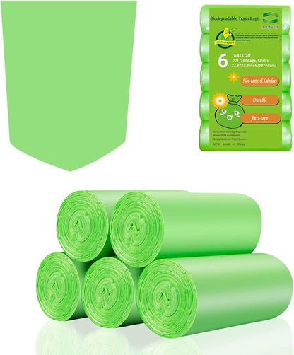 Compostable Kitchen Trash Bags 6-Gallon - Heavy Duty Medium Unscented Biodegradable Garbage Bag Bulk 5 Rolls 100 Count Portable Toilet Wastebasket Liners for Bathroom Office Inwaysin