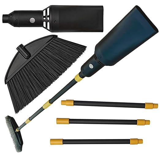 Outdoor Broom with Built-in Lightweight Rechargeable Cordless Mini Leaf Blower | Small Leaf Blower & Air Stick Blower Broom for Patio, Deck, Balcony, RV