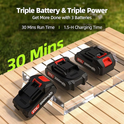 Leaf Blower Cordless, 3 x 21V Batteries & Fast Charger Set, Variable Speed Mode, Lightweight Handheld Electric Leaf Blower for Lawn Care, Yard, Garden, Patio & Outdoor Cleanup