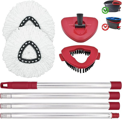 Mop Head Replacement, Base, Mop Handle for Ocedar EasyWring 1-Tank System, 2 Microfiber Mop Refills, Extendable Length 30-59" Mop Handle, Base and Scrubber for All Hard-surfaced Floor